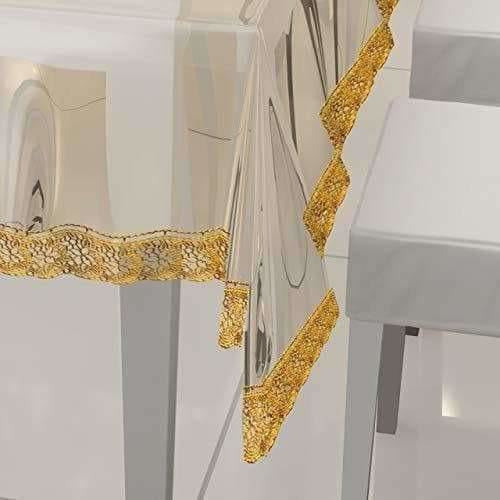 Transparent With Golden Lace 6 Seater Dinning Table Cover | Grocsy