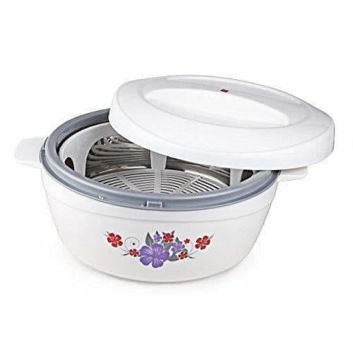 Roti Plus Plastic Casserole with Lid - White & Grey Color Combination | Grocsy