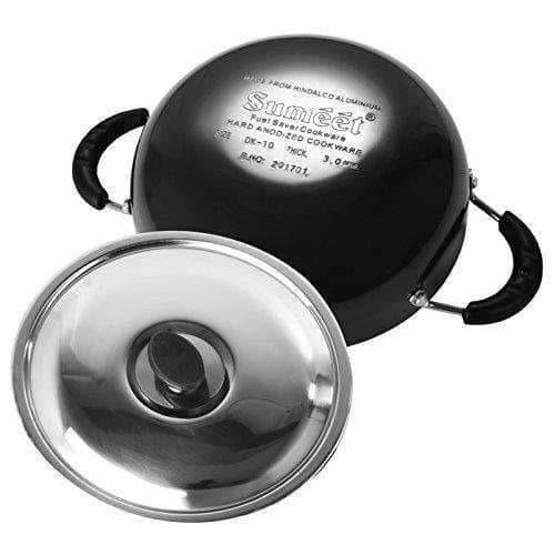 Hard Anodised Deep Kadhai With Stainless Steel Lid | Grocsy
