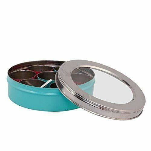 Stainless Steel Made Masala Box Spice Box Masala Dabba Container With Glass Lid 7 Compartments With 1 Spoon | Grocsy