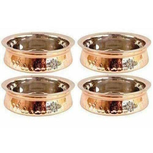 Steel Copper Handi Bowl Hammered Design Serving Dishes - Set of 4 | Grocsy