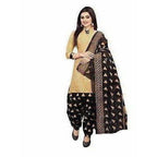 Beige Cotton Printed Unstitched Dress Material | Grocsy