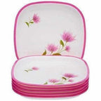 Pink Color Square Quarter Plate Set - 6 Plates Set | Grocsy
