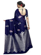 Shiv Textiles Women's Dark Blue Jacquard Art Silk Saree | Grocsy