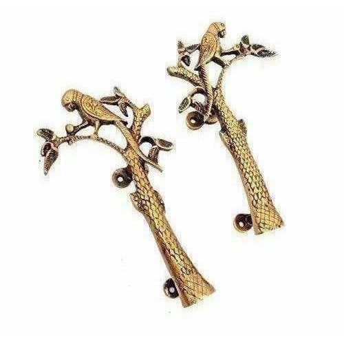 Parrot on Tree Design Brass Door Handle Pair | Grocsy