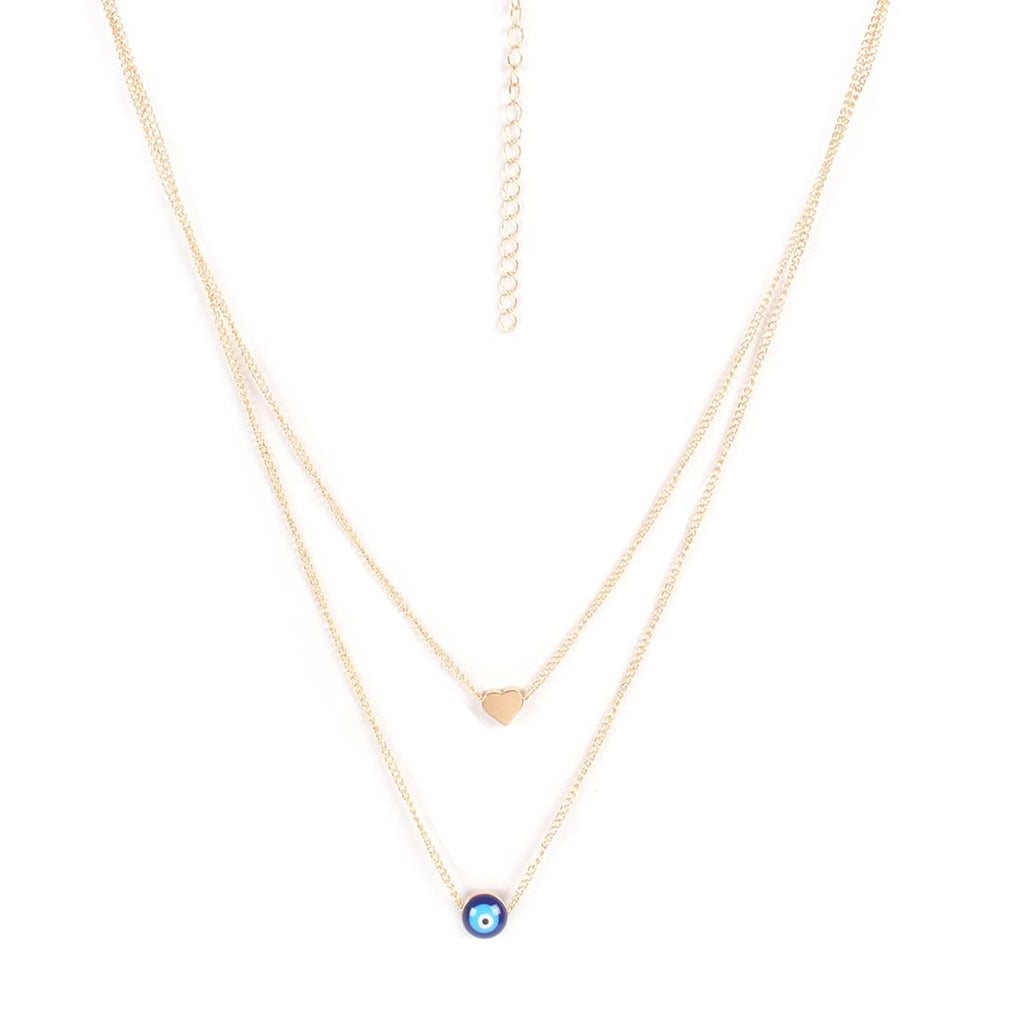Gold-Toned Alloy Heart & Evil Eye Necklace - The Pari | Grocsy