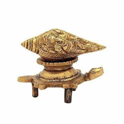 Brass Vishnu Shankh Conch Shell For Puja With Vastu/ Fengshui Tortoise For Home Decor | Grocsy