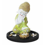 Multi - Color Handmade Buddha Showpiece and Stones On Wooden Tray | Grocsy