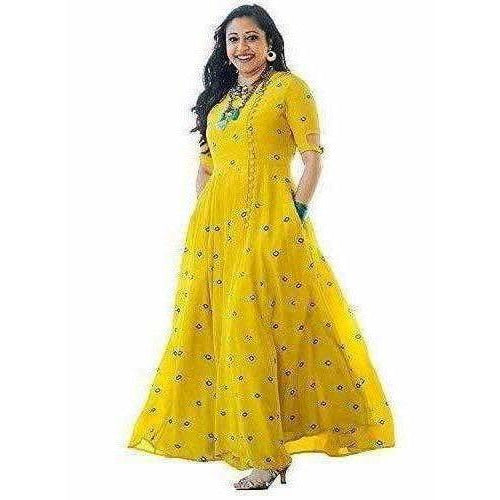 Yellow Color - Long Embroidered Kurti | Grocsy