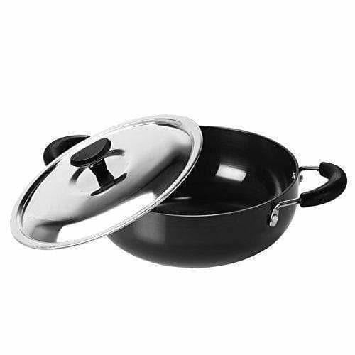 Hard Anodised Deep Kadhai With Stainless Steel Lid | Grocsy
