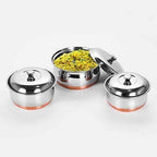 Stainless Steel Copper Bottom Multipurpose Cook & Serve Handi With Lid - Set of 3 | Grocsy