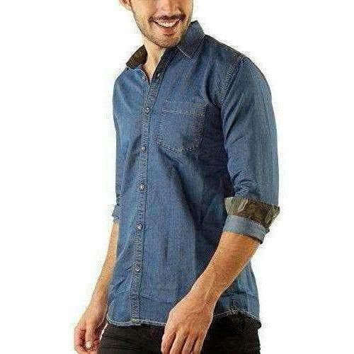 Men's Denim Full Sleeve Casual Shirt Dark Blue Color | Grocsy