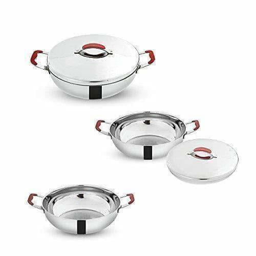 Stainless Steel Kadai with  Lid - 2.5 Litres | Grocsy