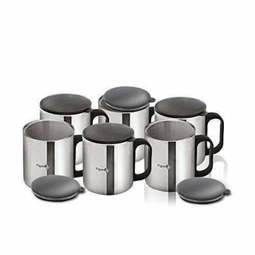 Stainless Steel Coffee Cup Set of 6 (With Lid) | Grocsy