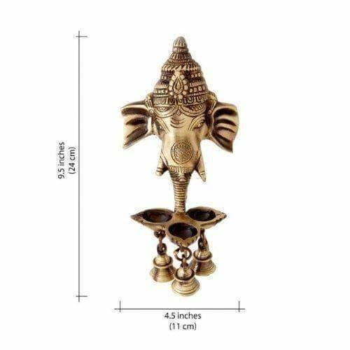 Brass Ganesha Wall Hanging Deepak With Bells | Grocsy