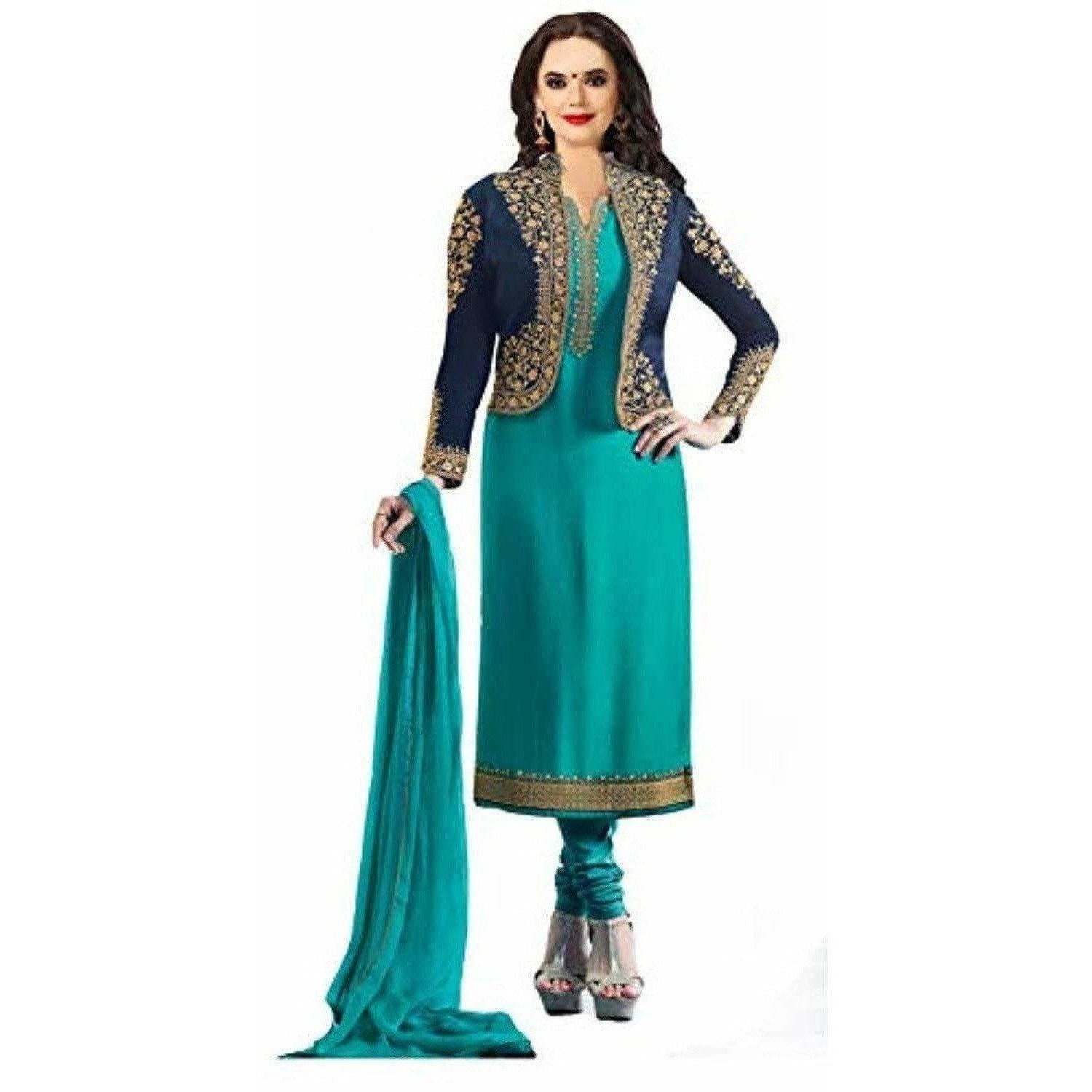 Salwar Suit Material (Turquoise) | Grocsy