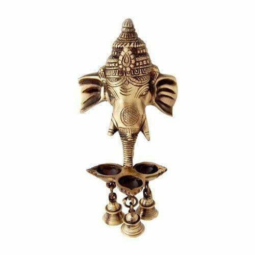 Brass Ganesha Wall Hanging Deepak With Bells | Grocsy