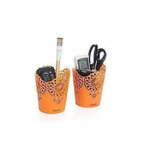 Lacy 2 Piece Plastic Tall Basket Set, Orange | Grocsy