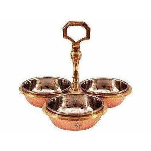 Steel Copper Pickle Bowl Set With Handle - Pack Of 3 | Grocsy