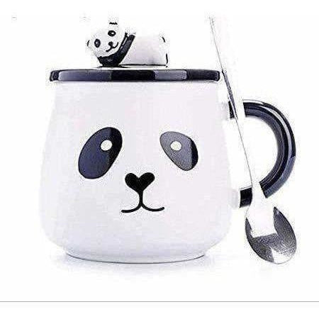 Panda Ceramic Mug with Ceramic Lid and Spoon(Random Design)-300 ML (Pack of 1) | Grocsy