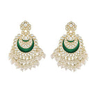 Womens Gold-Polished Intricately Designed Traditional Meenakari Chandbali Earrings Glided With Kundans & Pearls - Wahe Jewels - Swadesiicart