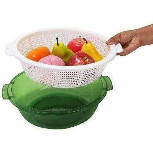 Multipurpose Double Layer Plastic Sieve Drainer Bowl | Grocsy