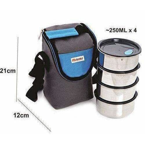 Stainless Steel Lunch Box Set with Pouch, 250ml, Set of 4 | Grocsy
