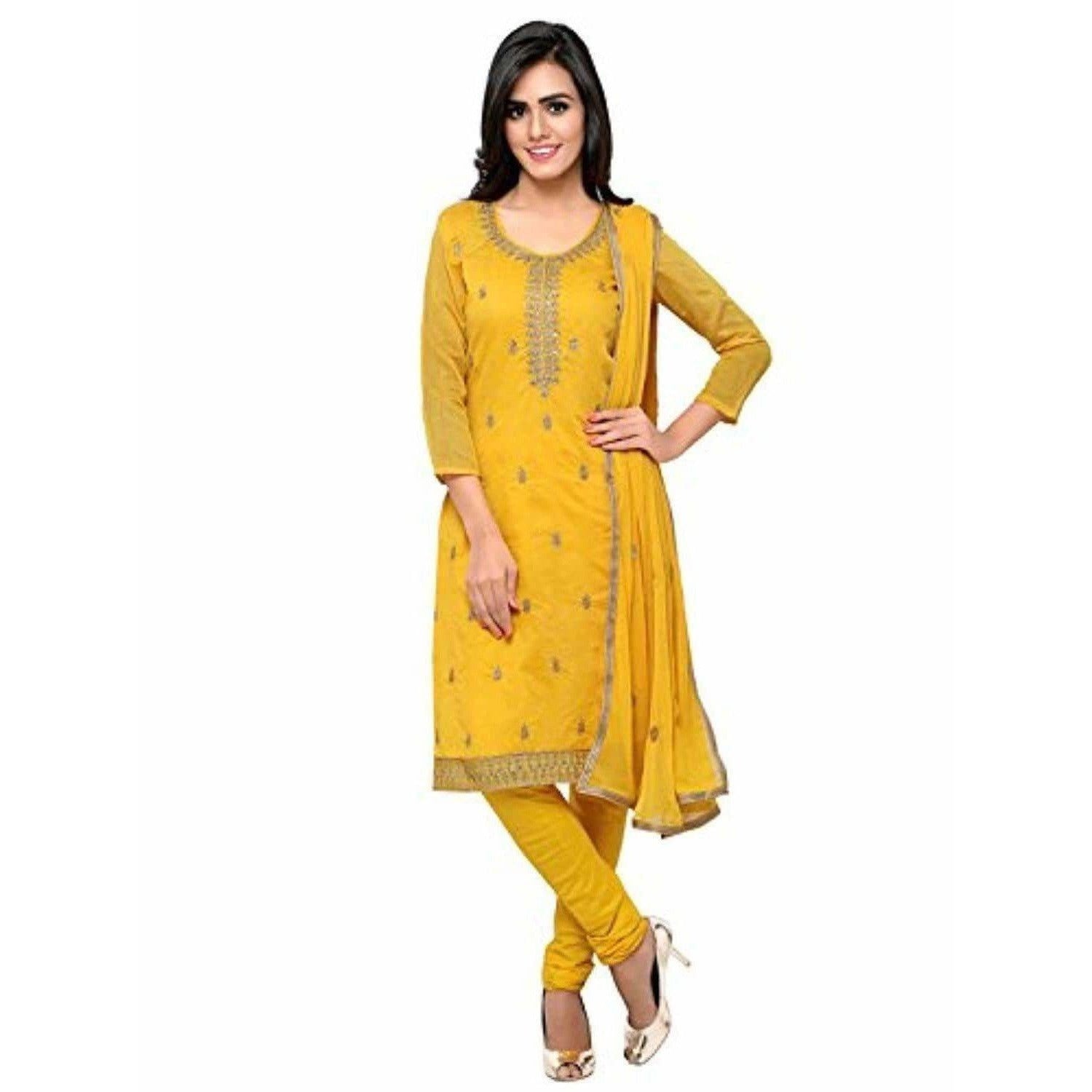 Yellow Chanderi Cotton Dress Material | Grocsy
