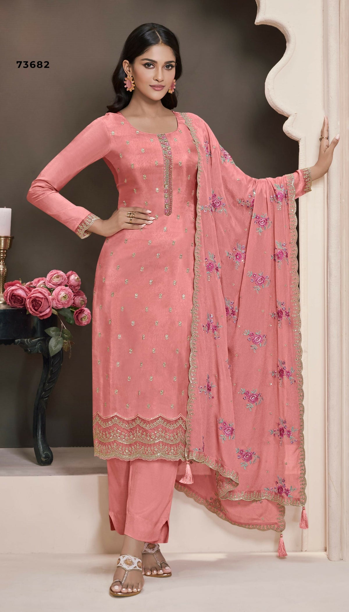 Anaita Pink Silk Embroidered Stitched Salwar Suit | Grocsy