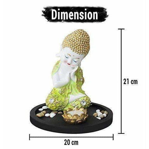 Multi - Color Handmade Buddha Showpiece and Stones On Wooden Tray | Grocsy