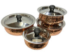 Dynore Stainless Steel Copper Plated Hammered Finish Handi Set with SS lid- Set of 4 | Grocsy