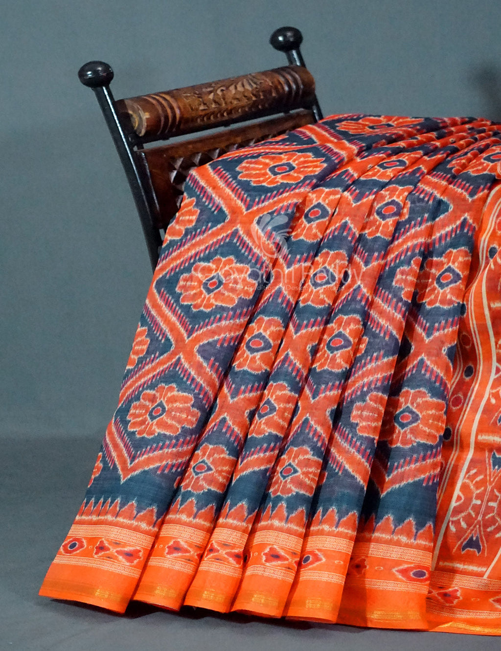 Shades of Grey Colour Floral Print Semi Chanderi Saree By Gayathri Reddy Designer Studio | Grocsy