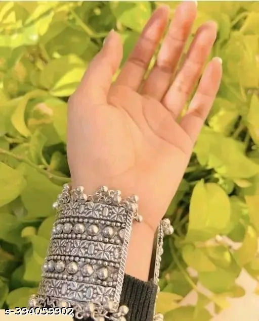 Tehzeeb Creations Women's Silver Colour Oxidised Kada Afghani Style Bangle | Grocsy