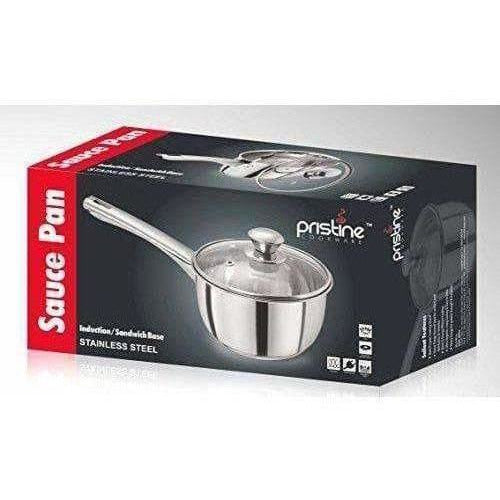 Stainless Steel Sandwich Base Dlx Sauce Pan with Glass Lid | Grocsy