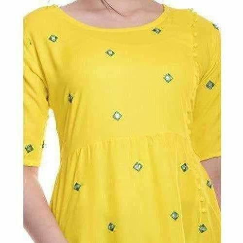 Yellow Color - Long Embroidered Kurti | Grocsy