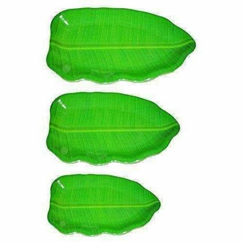Plastic Banana Leaf Shape South Indian Dinner / Lunch Serving Plate for All Occasions Green - 3 Pieces | Grocsy