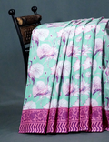 Block Print Mint Blue Coloured Mulmul Cotton Saree By Gayathri Reddy Designer Studio | Grocsy
