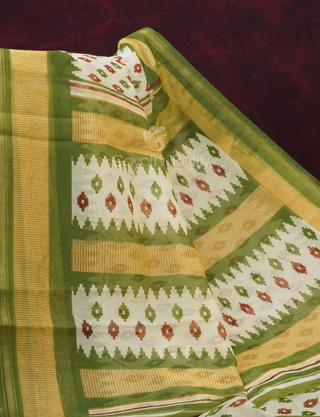 Combo of White and Green Patan Patola Semi Chanderi Saree By Gayathri Reddy Designer Studio | Grocsy