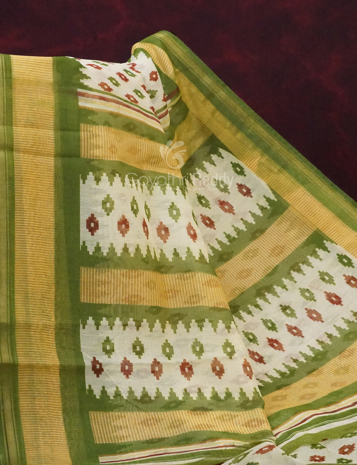 Combo of White and Green Patan Patola Semi Chanderi Saree By Gayathri Reddy Designer Studio | Grocsy