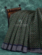 Dark Green and Navy Blue Geometrical Print Semi Chanderi Saree By Gayathri Reddy Designer Studio | Grocsy