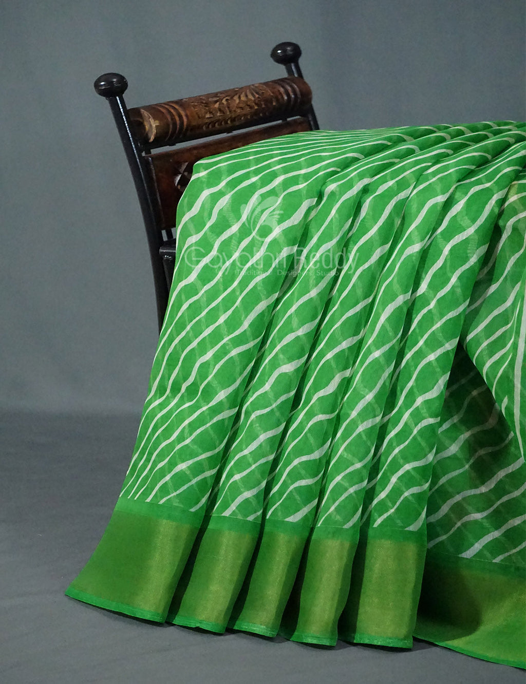 Shades of Parrot Green Leheriya Print Semi Chanderi Saree By Gayathri Reddy Designer Studio | Grocsy