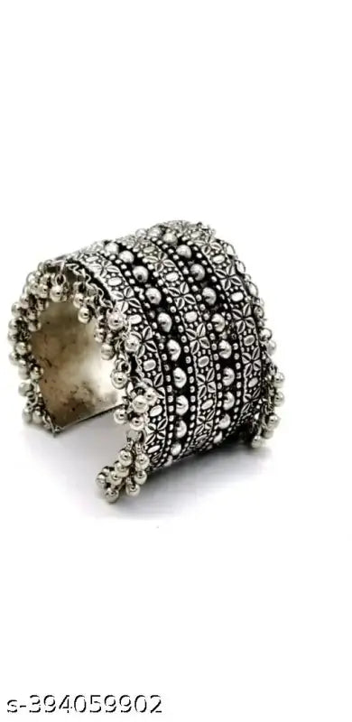 Tehzeeb Creations Women's Silver Colour Oxidised Kada Afghani Style Bangle | Grocsy