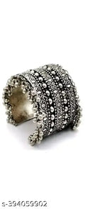 Tehzeeb Creations Women's Silver Colour Oxidised Kada Afghani Style Bangle | Grocsy