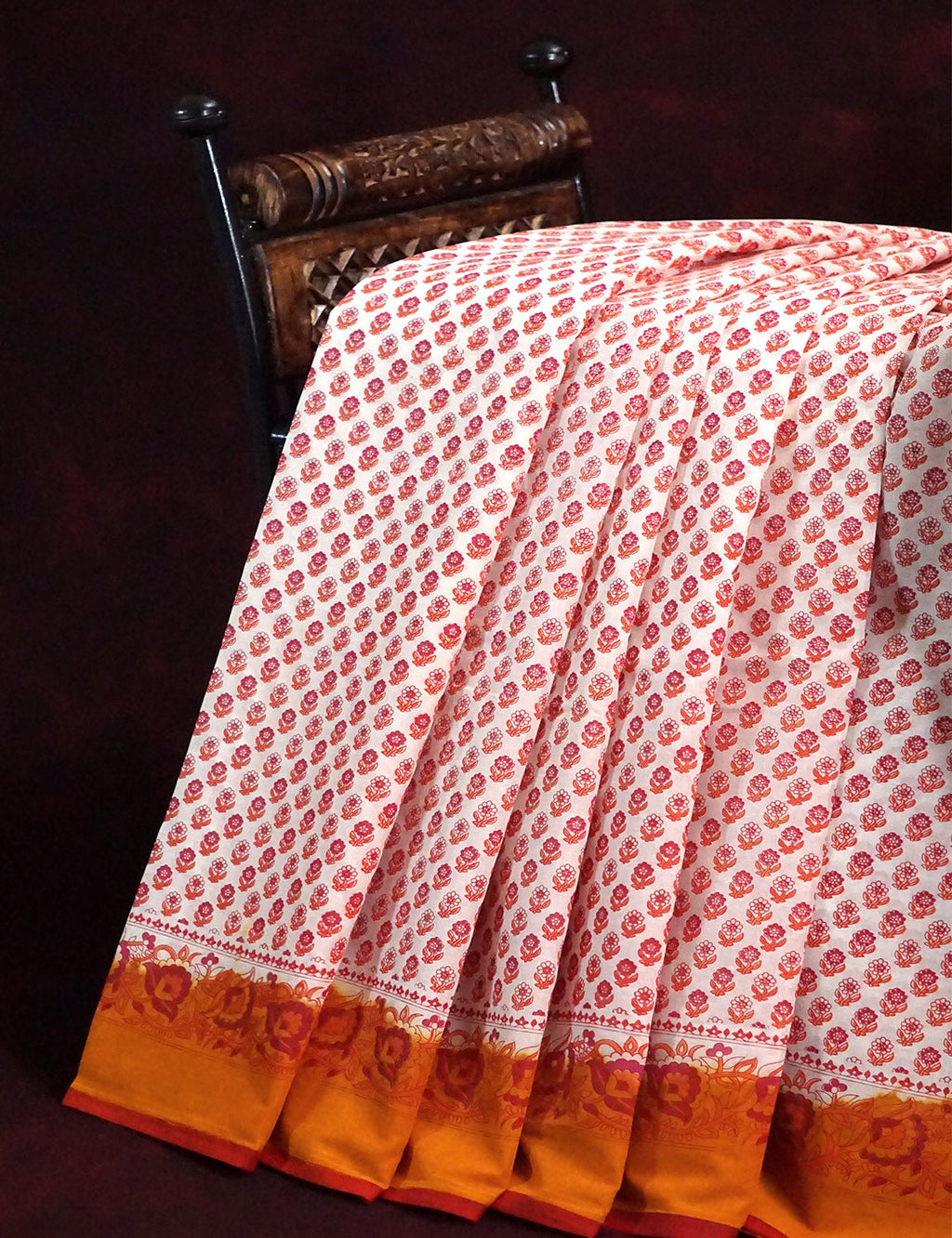 Off White Block Print Pure Mulmul Cotton By Gayathri Reddy Designer Studio | Grocsy