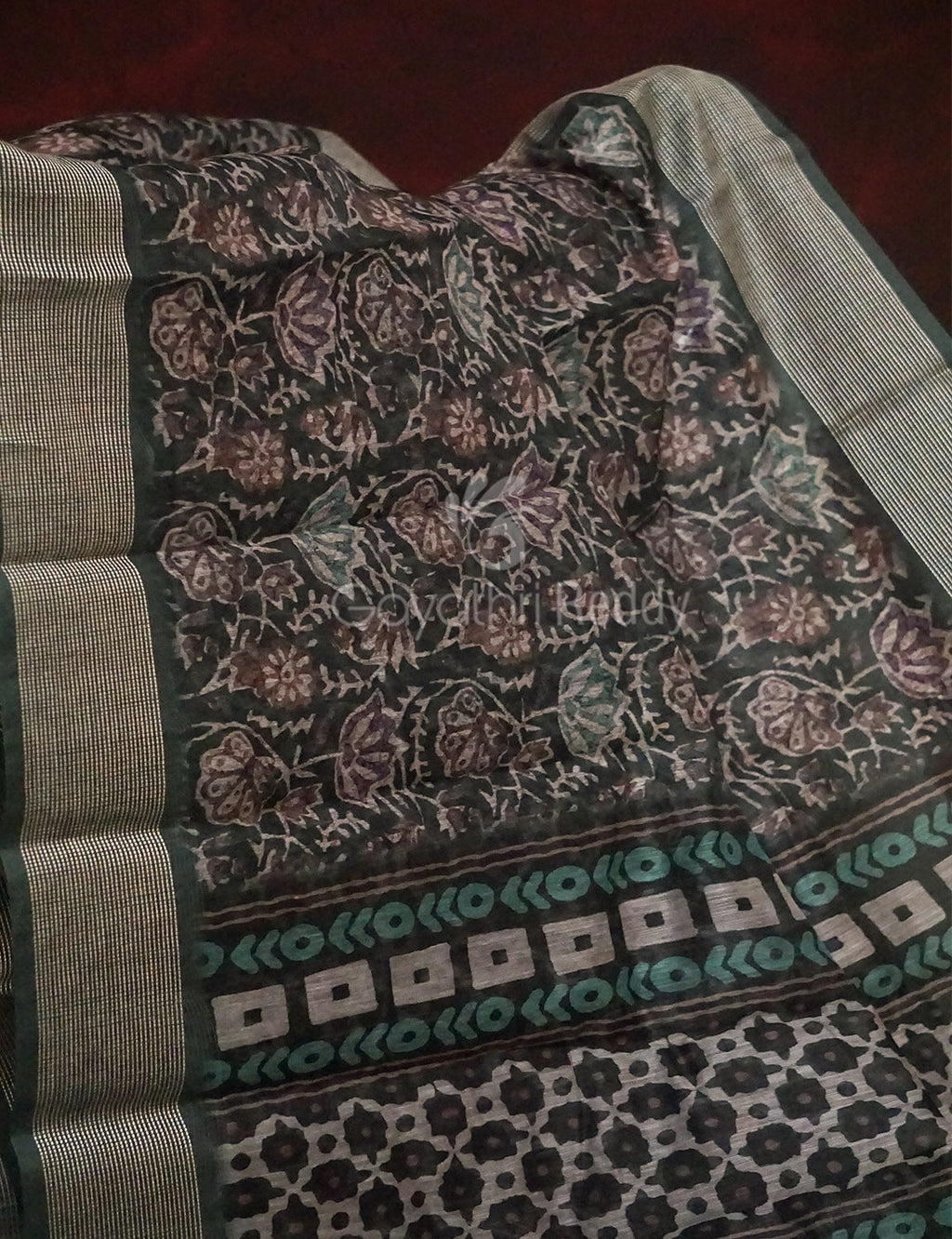Dark Bottle Green Colour Mosaic Design Semi Chanderi Saree By Gayathri Reddy Designer Studio | Grocsy