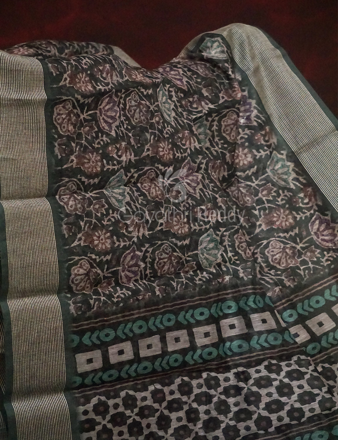 Dark Bottle Green Colour Mosaic Design Semi Chanderi Saree By Gayathri Reddy Designer Studio | Grocsy