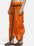 Sethukrishna Men Orange Solid Readymade Dhoti Pants With Angavastram | Grocsy