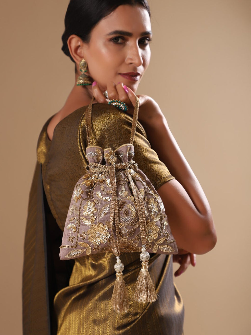 Masq Gold-Toned Embellished Potli Clutch