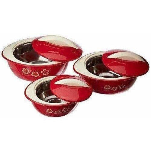 Maroon Color - Plastic Casserole Set of 3 - Pieces | Grocsy