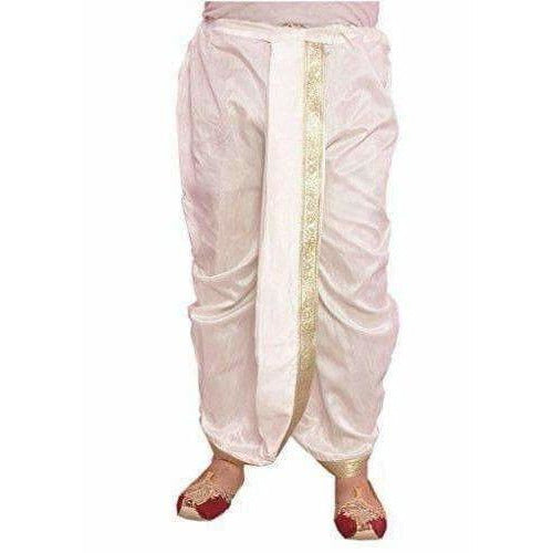 Men's Silk Solid Dhoti (White, Free Size) | Grocsy